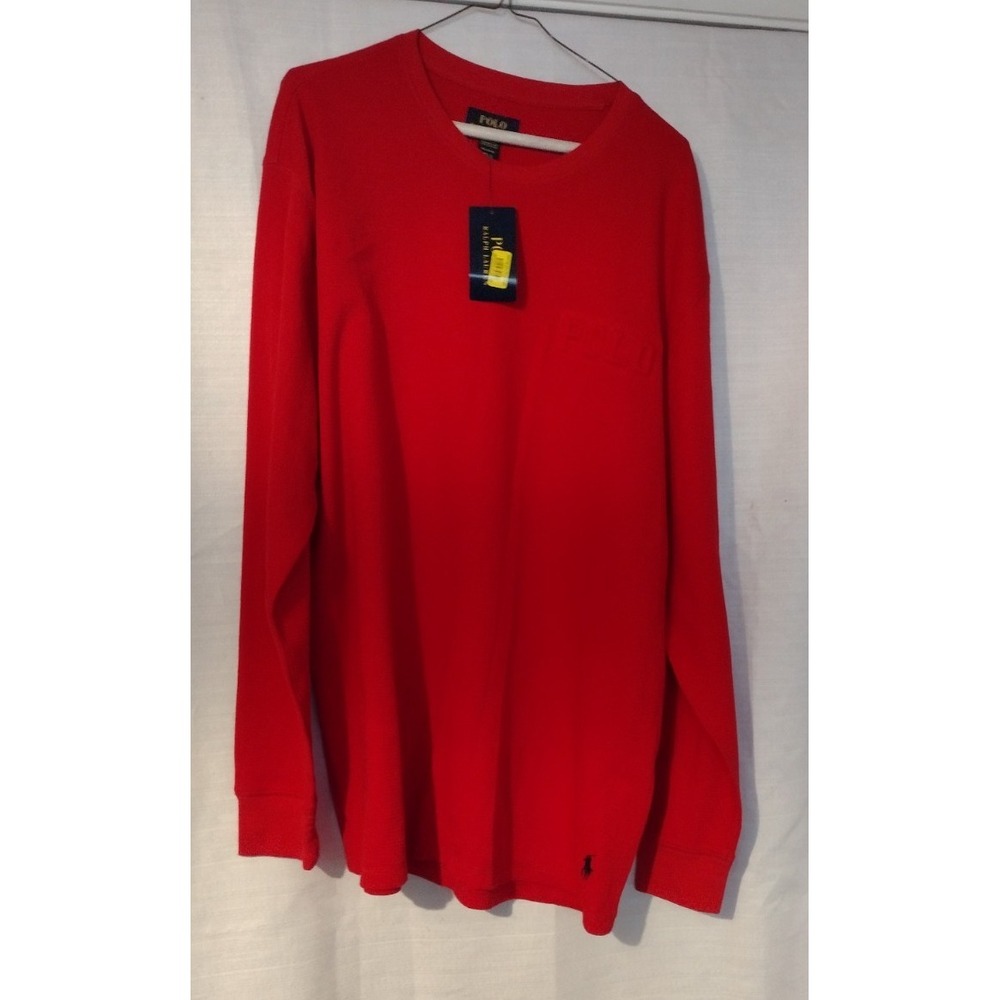 Polo Ralph Lauren Men Red Waffle Knit Pullover Sweatshirt, S-XL, Embossed POLO